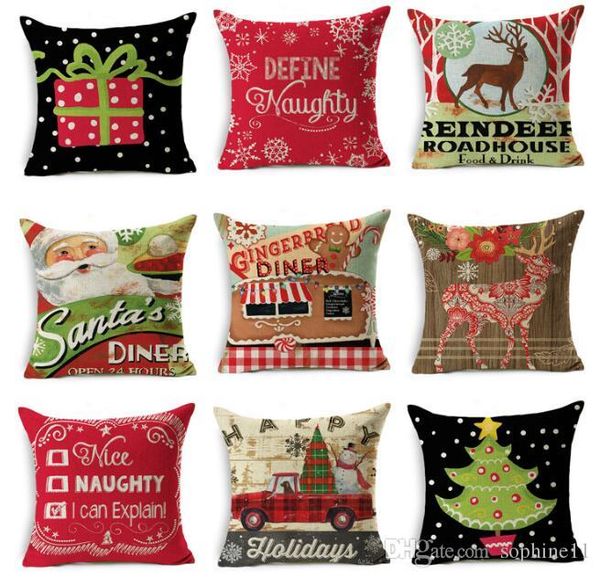 

happy christmas pillow case linen sofa cartoon cushion cover throw pillows case home decoration 45*45 cm