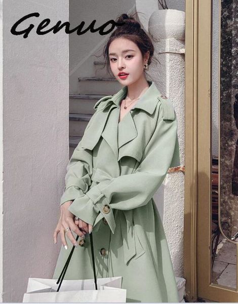 

women's trench coats genuo coat for women plus size black beige pink double breasted female casual oversize long 5xl 6xl 7xl, Tan;black