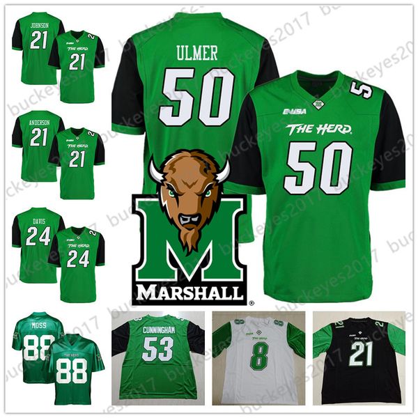 

marshall thundering herd #44 ahmad bradshaw 50 will ulmer 10 chad pennington mike barber green black white ncaa college football jersey