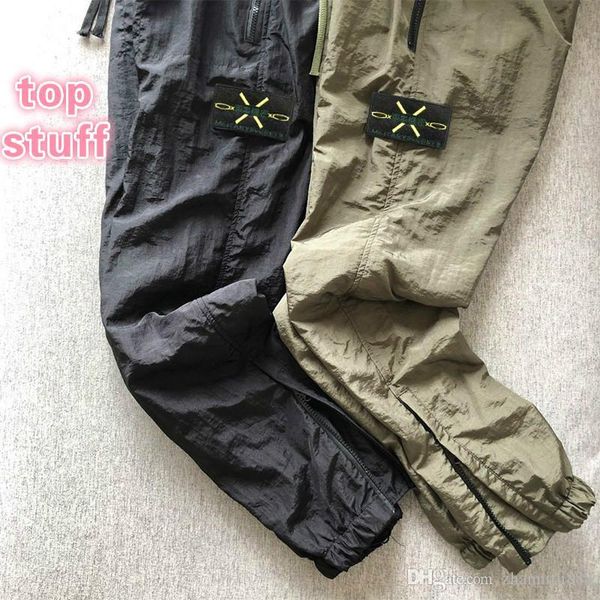 

19ss nylon mens pants brand travel retro sweat pants details metal nylon mesh breath loose feet ykk zipper shrink trousers for men, Black