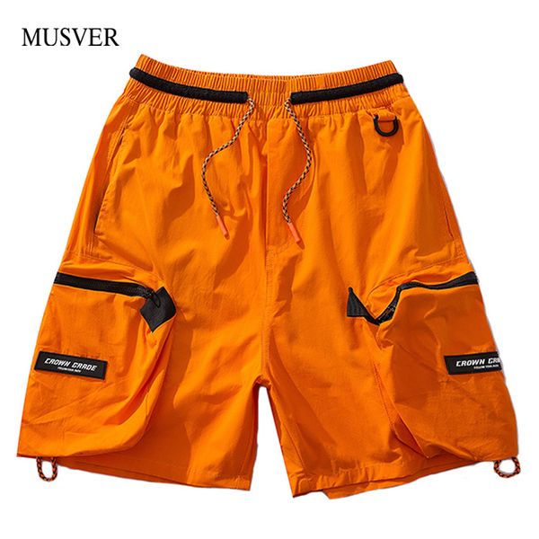 

musver hip hop multi pockets cargo baggy shorts streetwear mens 2019 summer casual short pants fashion male trousers orange, White;black