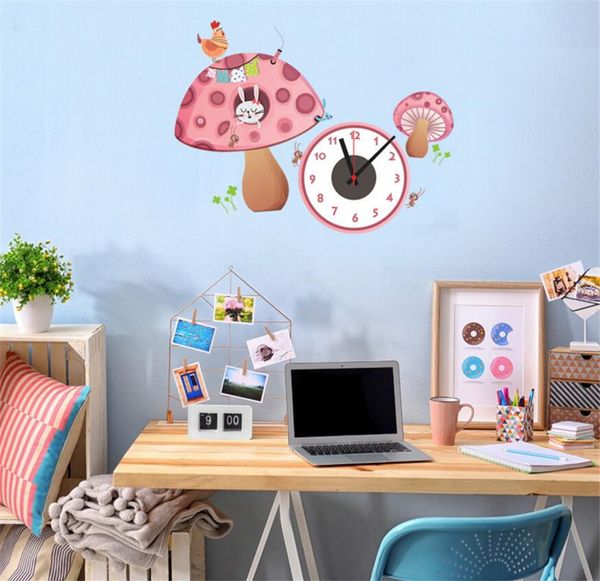 3d Mushroom Wall Clocks Cartoon Sticker Large Decorative Wall Clocks Kids Bedroom Children Home Decor Big Kids Wall Clock A2173c Extra Large Kitchen