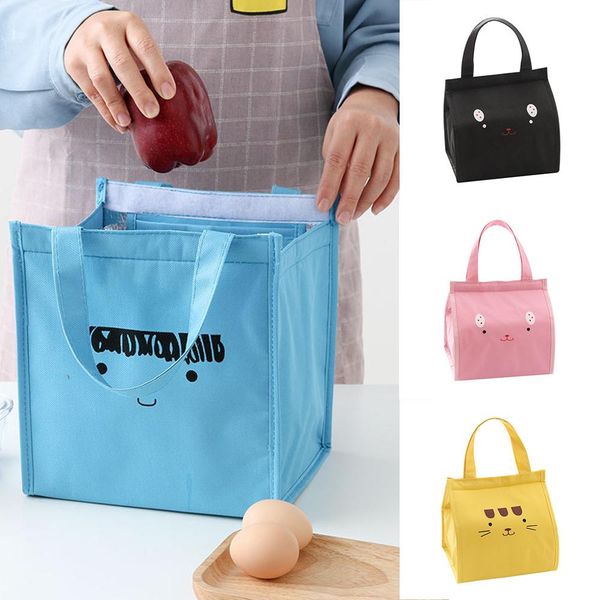 

functional pattern cooler lunch boxs cute printed portable insulated canvas bags thermal picnic storage women tote pouchs#d, Blue;pink