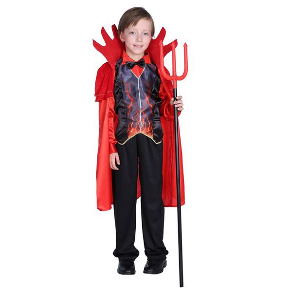 

kids child boys hell fire flame devil demon costume horns outfits halloween purim party carnival fancy cosplay costumes, Black;red