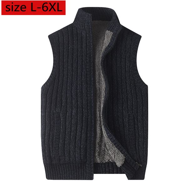 

new arrival fashion computer knitted vest, sleeveless thickening plush warm winter casual mandarin collar male plus size -6xl, Black;white