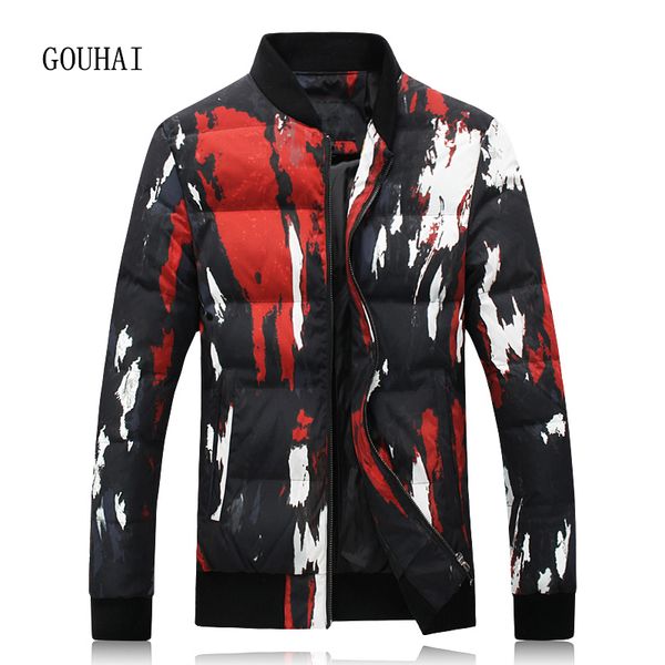 

print winter jacket men white duck down jacket men plus size 4xl 5xl fashion short warm coat man feather parka homme, Black