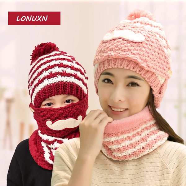 

19 colors korean hat and scarf women winter long knit scarf hat beard pattern cashmere knitting wool cap warm female kid, Blue;gray