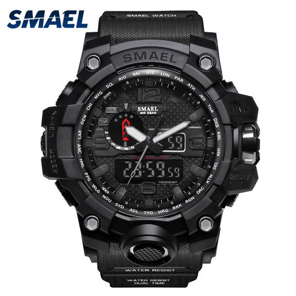 

smael sport watch men waterproof s shock dual time wristwatch mens watches brand luxury 1545 watch led men's wristwatches, Slivery;brown