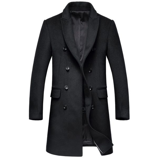 

men's suits & blazers double-breasted wool coat 2021 winter thick warm luxury business casual slim jacket black gray, White;black
