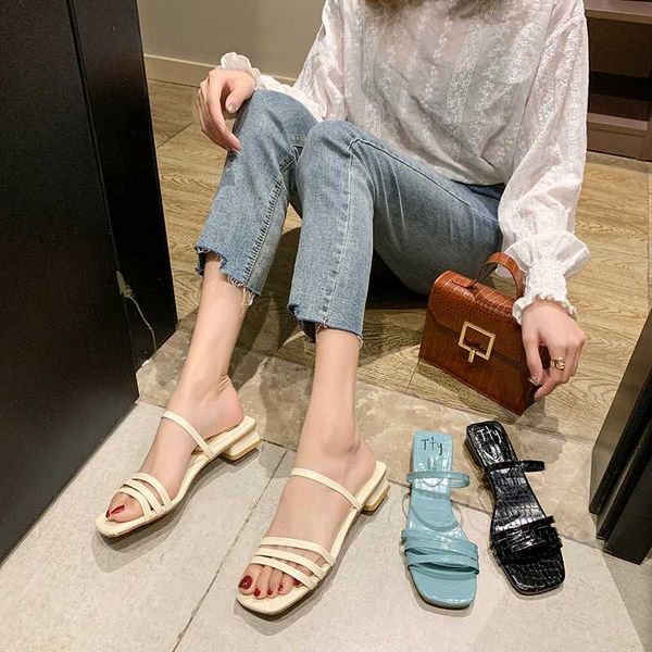 

shoes ladies' slippers square toe slides slipers women low rubber flip flops soft 2020 flat hawaiian block rome, Black