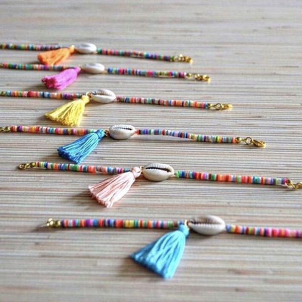 

posimi second on vacation measly shell tassels group combine bracelet, Golden;silver