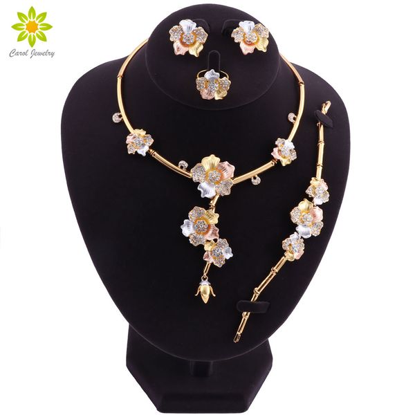 

nigerian beads necklace earrings jewelry set women wedding jewelry sets for brides indian dubai turkish flower, Slivery;golden
