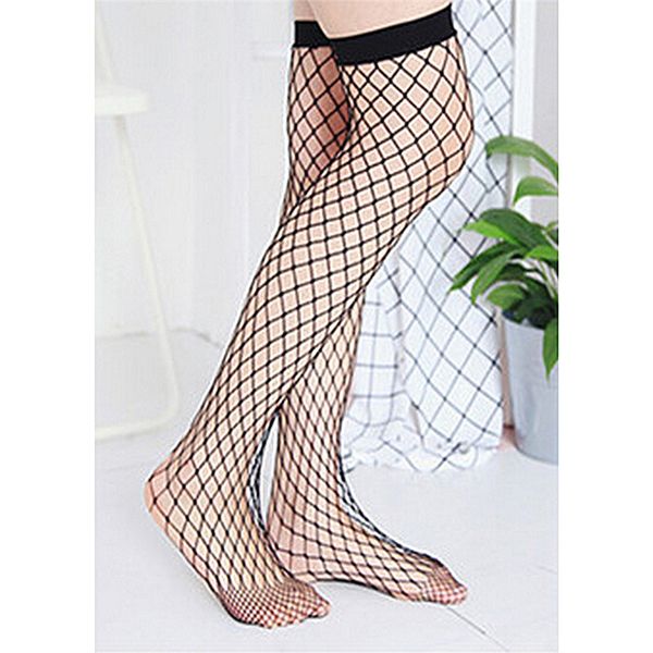 

1pair women essential hollow thin black fishnet medium height tube socks female fashion meias goth punk cool, Black;white