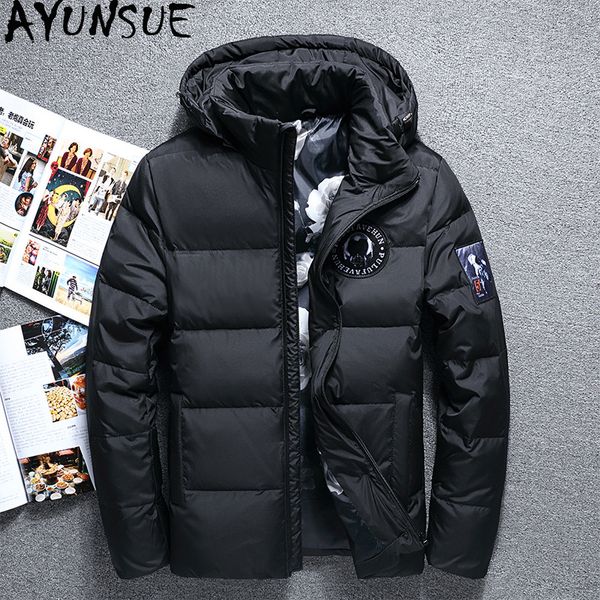 

ayunsue 2019 new men's down jacket short winter jacket for men thick korean coat with hat male jackets doudoune homme kj792, Black