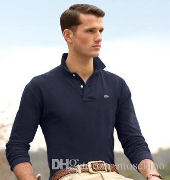

dropship 19ss classic crocodiles polo shirt france long sleeve men solid cotton polos homme t-shirts mens poloshirts mh10181, White;black