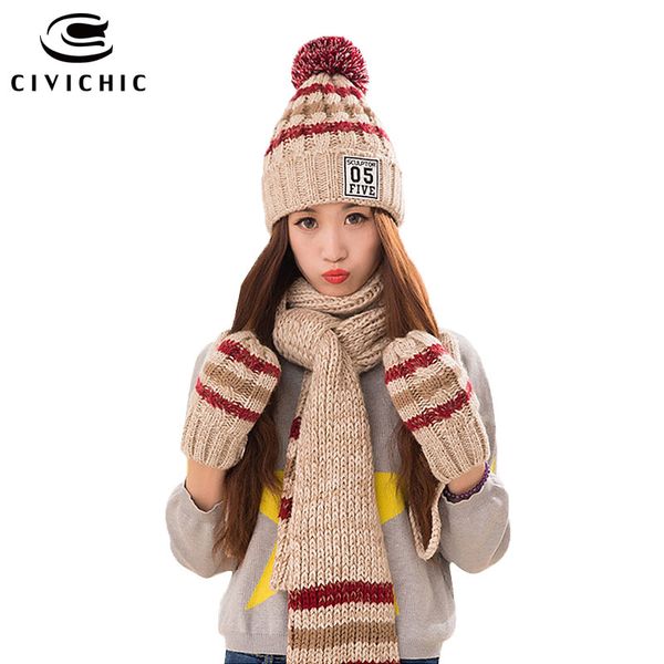 

civichic bestie подарочный набор теплый knit hat шарф перчатки зимы stripes шаль поддельный шерсть помпон шапочки головной убор cap ремень в, Blue;gray