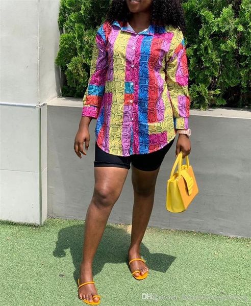 

floral printed womens shirts loose lapel neck long sleeve colorful ladies shirts fashion rainbow womens clothes, White