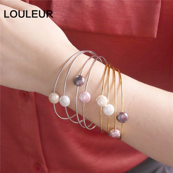 

bohemian handmade adjustable gold silver pearl bangles sets open cuff charms bracelet & bangle simple korean for women pulseiras, Black