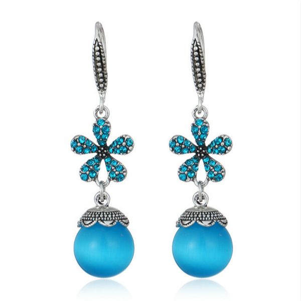 

dangle & chandelier vintage rhinestone flowers drop earrings 2021 women bohemia ethnic antique silver opal bijoux femme