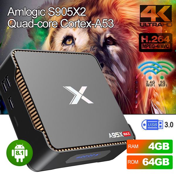 

a95x max android 8.1 tv box amlogic s905x2 4gb 64gb bt4.2 wifi 2.4g + 5g поддержка h.265 vs x96 мини tx3 мини