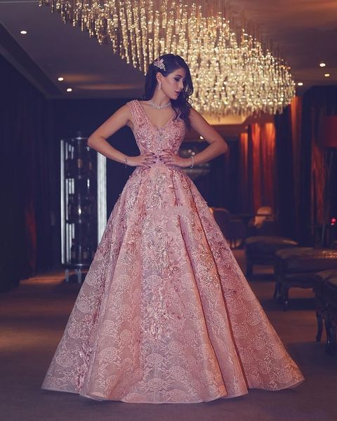 

2020 a line prom dresses luxurious v neck sleeveless full lace appliques beaded crystal sweep train formal party dress evening gowns wear, Black