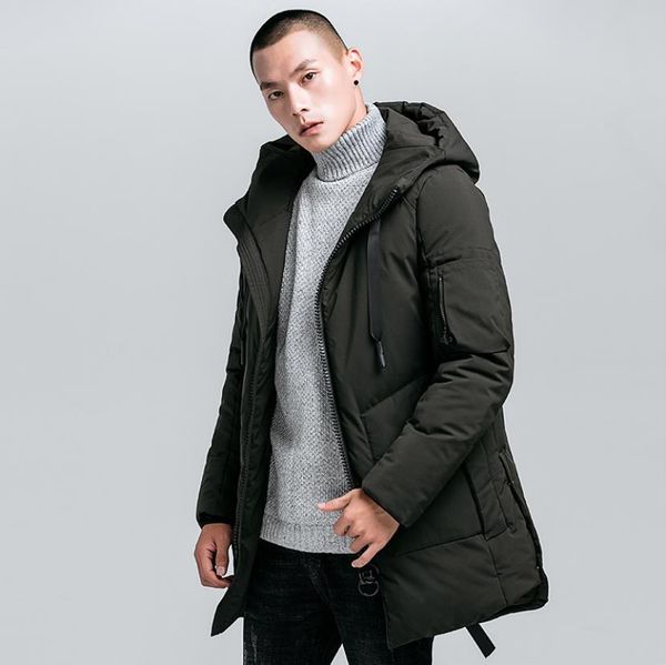 

2019 autumn winter men casual medium long cotton-padded jacket wadded coat hooded thick parkas male outerwear waterproof youth, Black