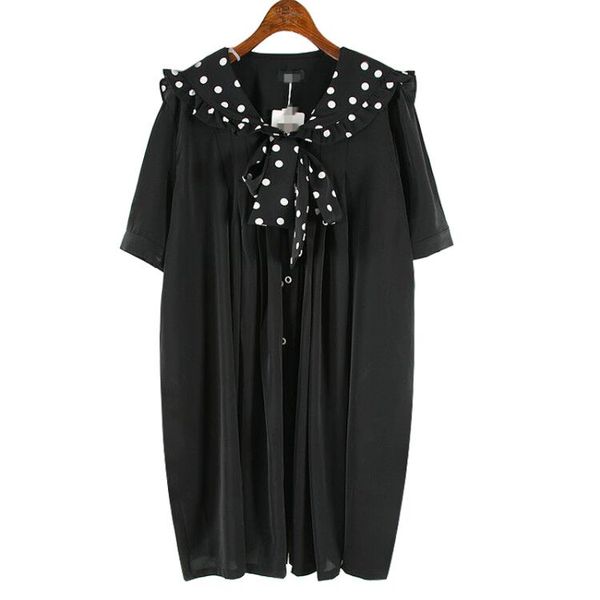 

ewq] 2020 весна лето новый узор матрос воротник короткий точечный принт лоскутное лук пуловеры повседневное платье женщины ak88101, Black