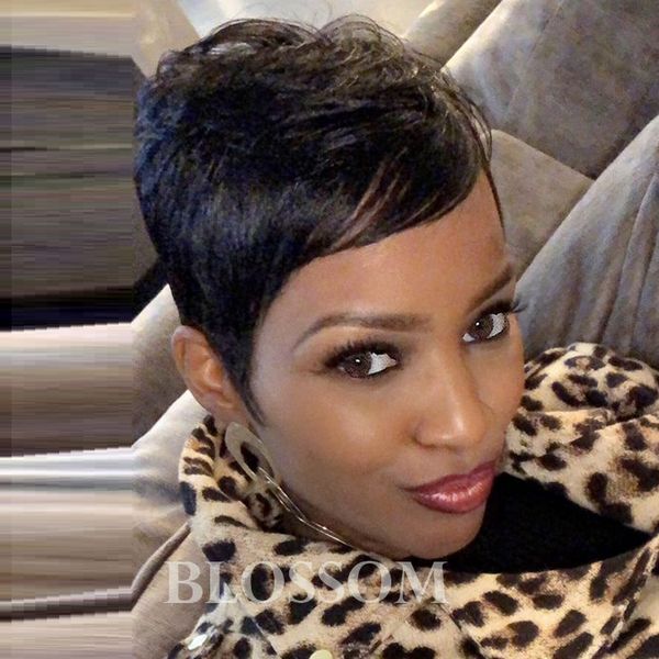 Short Black Cut Human Hair Wigs For Black Women Freely Making