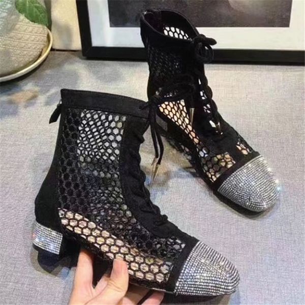 

fashion women boots crystals design summer autumn shoes woman zapatos mujer ankle booties lace-up botas mujer invierno 2019, Black