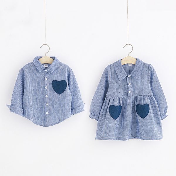 

2019 summer brother big sister little sister family matching outfit clothes matching clothing family look boy shirt girl dresses, Blue