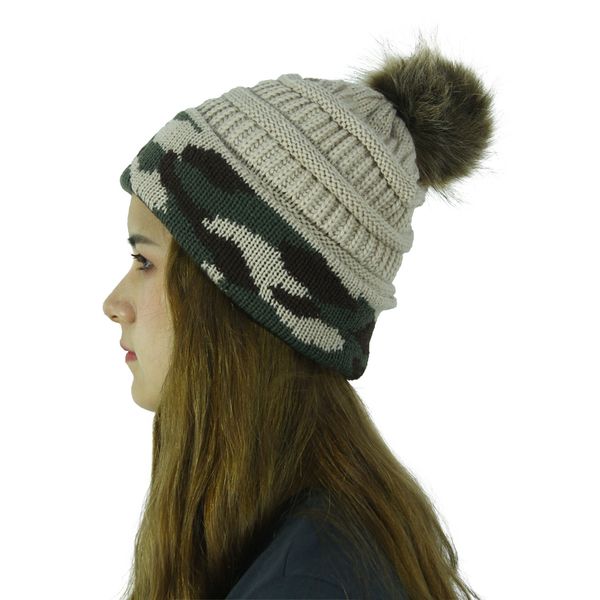 

winter warm beanie beanies ljja3390-5 pom ball hat skull knitted patchwork wool female women caps outdoor pom camouflage nqasb, Blue;gray