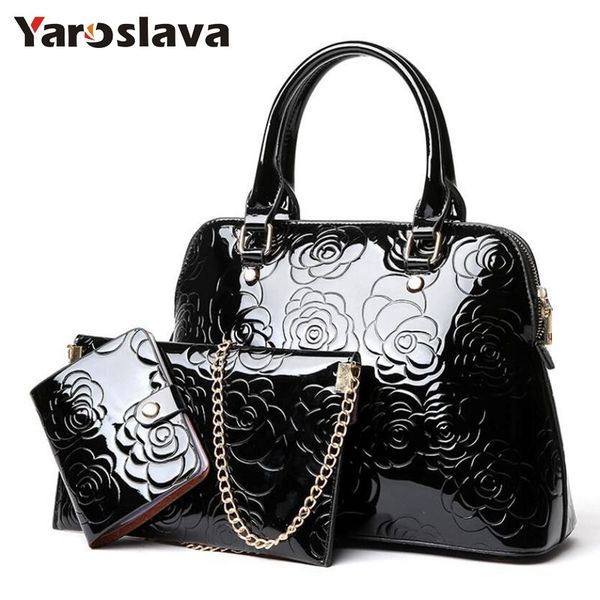 

patent leather women handbags luxury floral 3 sets ladies composite bag fashion shell bags for women shoulder ll106