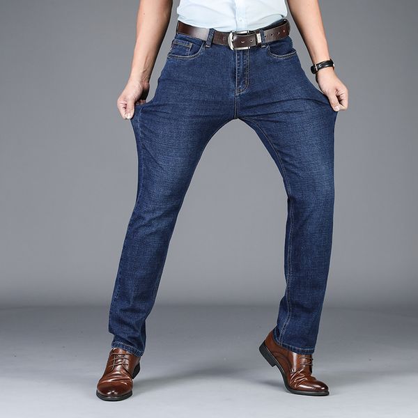 

odinokov autumn and winter zipper regular softener straight heavyweight full length jeans formal button trousers, Blue