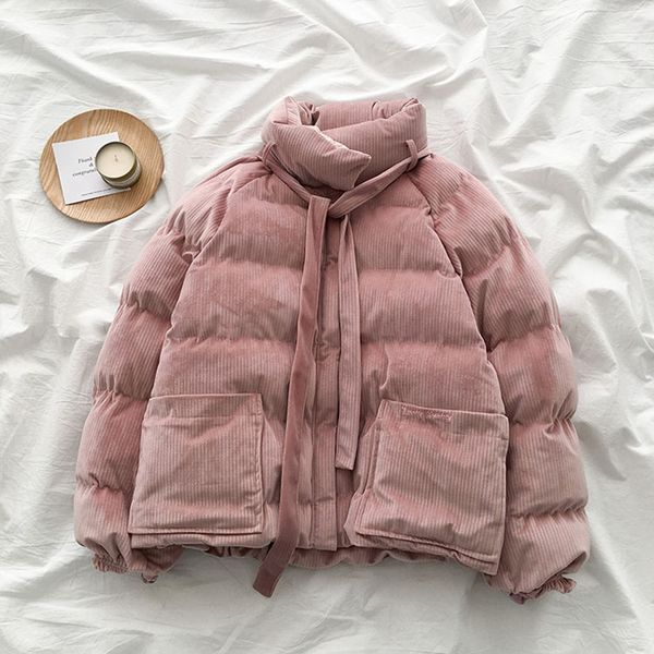 

thickening corduroy parkas women casual fashion warm winter coat loose coat female cotton padded jacket oversize down parker, Black