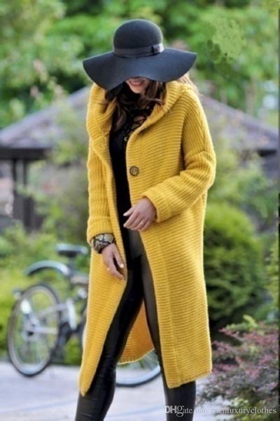 

women designer long sweater cardigan jacket coats hooded designer single breasted spring autumn fashion coats female elegant clothes, Black;brown