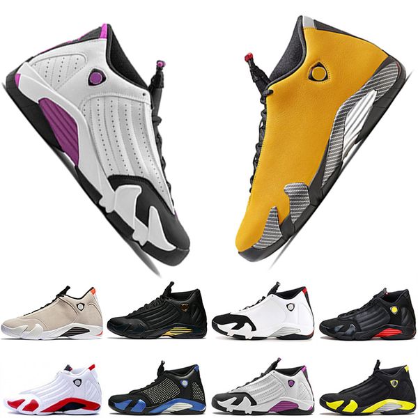 

new 14 14s candy cane black toe fusion varsity red suede men basketball shoes last sthunder black yellow dmp sneakers ing