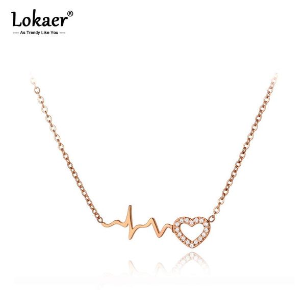 

lokaer trendy titanium stainless steel lovely heart charm necklaces jewelry crystal ecg pendant chain necklace for women n20039, Golden;silver