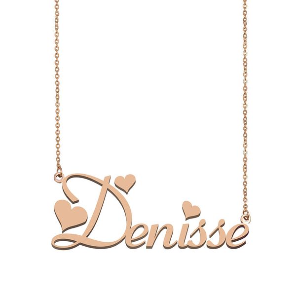 Collana con nome Denisse, ciondolo per donne, ragazze, regalo di compleanno, targhetta personalizzata per bambini, migliori amiche, gioielli, acciaio inossidabile placcato oro 18 carati