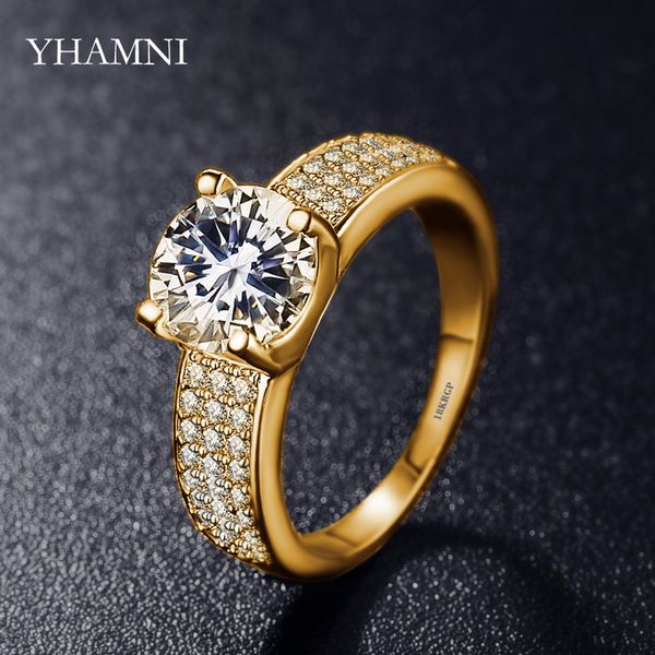 

yhamni have 18krgp logo solid yellow gold filled rings with 2 carat round cz zircon engagement wedding rings for women r0010, Slivery;golden