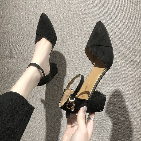 

fairy style with a single shoes female 2019 summer new sandals small fresh students pointed wild high heels, Black