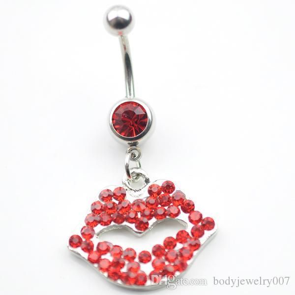 

d0047 ( 1 color ) lip style piercing body jewelry , red color belly button ring , fixing belly bar(10pcs lot) jfc-1216, Silver