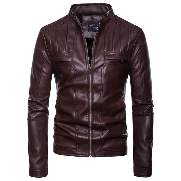 

eu/us large size winter coat men leather clothing zipper pocket stand neck new moto & biker style 2018 leather jacket s-xxl, Black