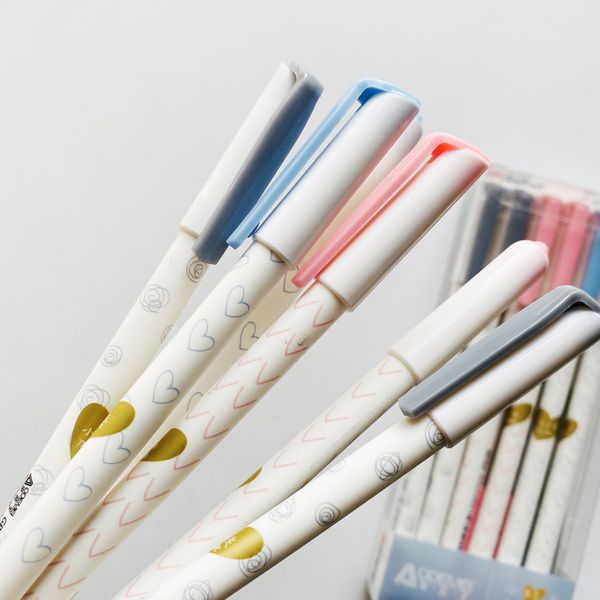 

10pcs simple golden heart the time gel pen writing signing pen student stationery school office supply 0.5mm black ink