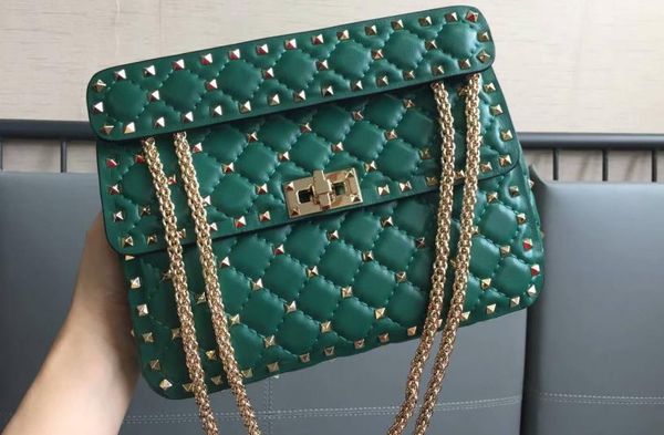 

sell style imported first layer lambskin genuine leather eighteen color 24cm with light gold rivet women cross shoulder bag