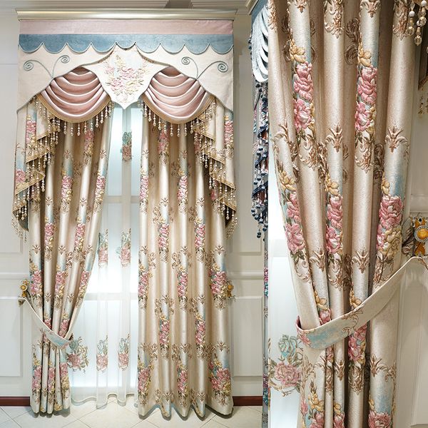 

high precision curtains for bedroom villa window curtain for living room embroidered gauze curtains 3d floral girl