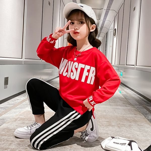 

p2g7n girls autumn 2020 western style clothing little girl middle and big children long sleeve sports two-piece suit clothing children