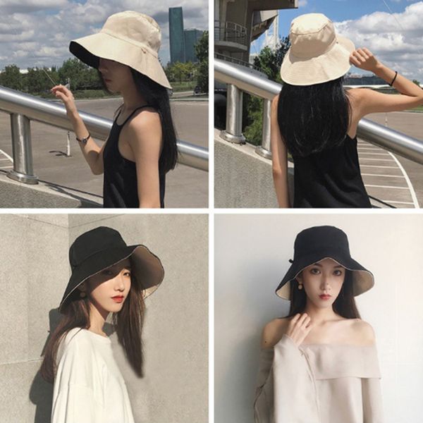 

pure color bucket hats men women outer summer street hip hop cap dancer cotton panama city hat summer beach sun, Blue;gray