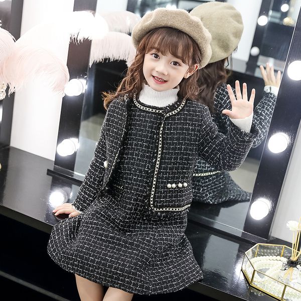 

2019 autumn winter teenager girls clothing sets coat+dress 2 pieces, White