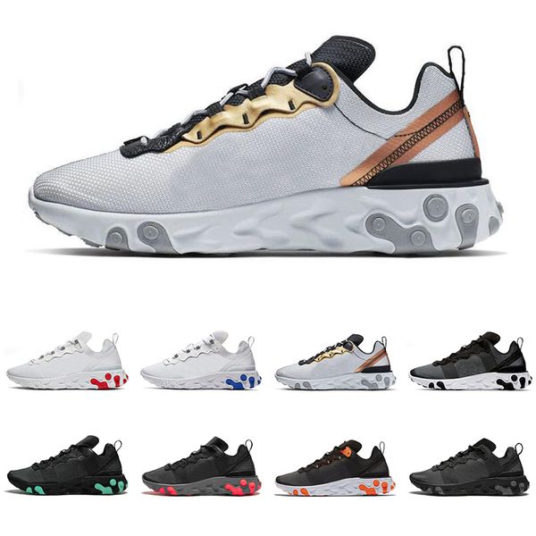 

2019 React Element 55 running shoes for men women triple black white UNIVERSITY RED Metallic Gold fashion mens trainers sports sneakers