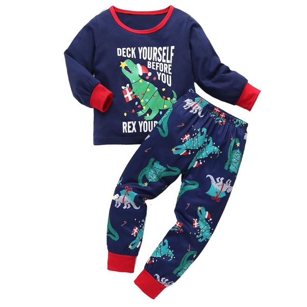 

2pcs/set kids baby christmas autumn pajamas set lovely dinosaur print sleepwear homewear clothes suit 9m-5t, White